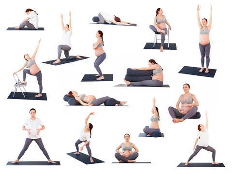  pregnant woman is engaged in yoga. Butterfly Pose or Baddha Konasana