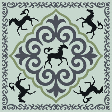 Ethnic patterns. Traditions of nomads, Kazakh steppes, Asian Mongolian Caucasus