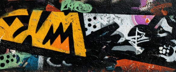 Obraz premium A vibrant urban graffiti wall bursts like a colorful kaleidoscope of creativity and grit.