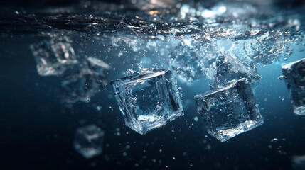 A bunch of ice cubes are floating in the water