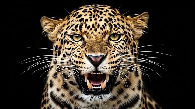 Close-up of an angry leopard's face.
