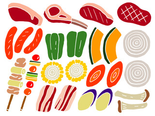 バーベキュー食材のイラストセット