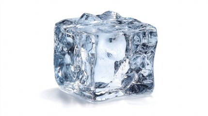 Obraz premium crystal-clear ice cube detailed macro texture isolated on white background