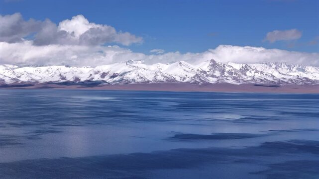 Snowy Mountain Range Above Song Kol Lake