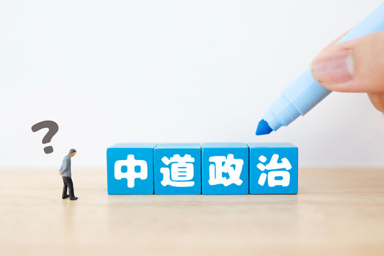 中道政治とは何かを問う疑問と質問のコンセプト。