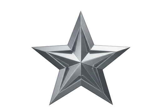 Metallic silver star shape isolated on a transparent background