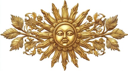 Decorative golden sun emblem isolated on white background