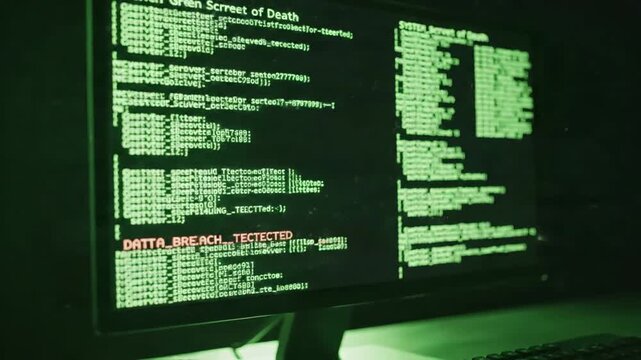 Green Screen computer software errors with glitch on system server log lines concept for virus and data breach hacking noise code hacker activity broke technology scene 2 distortion, overlay, glitch