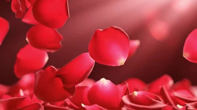A beautiful, professional animation of falling red rose petals, a perfect visual concept for expressing love, passion, and romantic sentiments