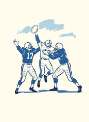 Football players fight for the ball illustration. Retro sport graphic design. Sport artwork for t shirt print, poster, sticker, background. © panji