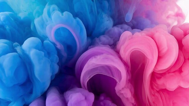Abstract blue and pink colored ink clouds mixing in water, colorful smoke background, gender reveal concept