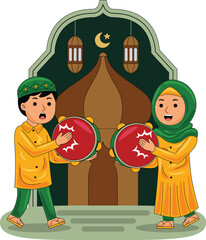 Muslim Man & Woman Playing Tambourine