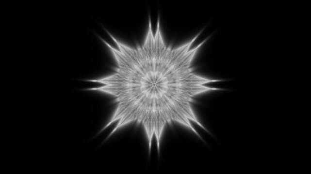 Intricate white mandala sacred geometry rotating in seamless loop, luminous yellow fractal floral pattern animation for zen meditation, black background and spiritual wellness motion graphics. 4k