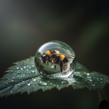 Bee Trapped in Water Drop