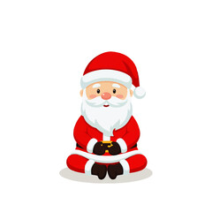 Cute cartoon Santa Claus sitting cross-legged in his traditional red suit, isolated on a white background, perfect for Christmas and holiday designs.