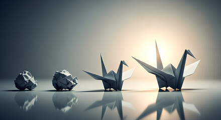 Origami Cranes Transformation Process