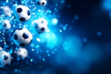 Fototapeta premium Glowing Soccer Balls in Dark Blue Scene with Victory Vibe and Bright Hues