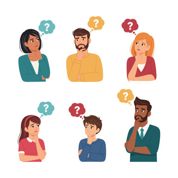 man and woman thinking vector set character illustration
