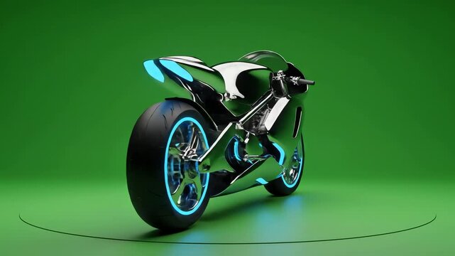 Motorcycle isolated on a green background showcasing speed and modern motorbike design