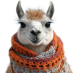 Obraz premium A cheerful llama dons a vibrant knitted scarf, radiating joy and charm