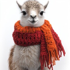Obraz premium This adorable llama showcases its warm, colorful scarf while radiating happiness