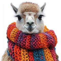 Obraz premium A cheerful llama displays a vibrant scarf, showcasing a playful spirit and charm