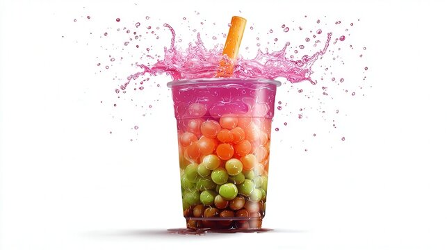 Floating bubble tea cup concept isolated on white background