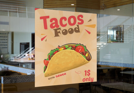 Mockup from real photo of square poster in Cafe Window Space