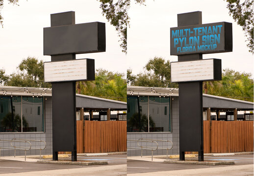 Mockup from real photo of Multi-tenant pylon Sign in St. Petersburg, Pinellas County, Florida, United States.