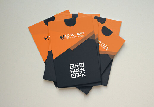 Mockup from real photo of Dual-Sided Business Cards laid out on a surface.