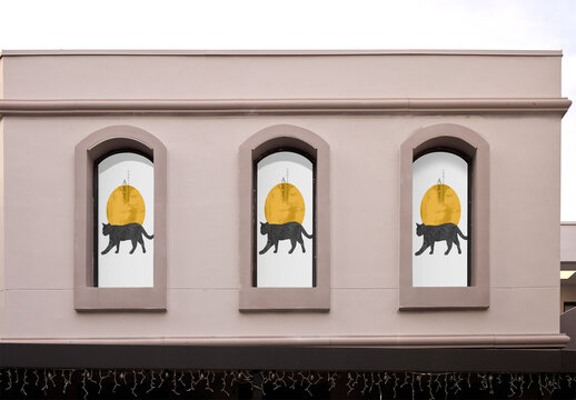 Mockup from real photo of three window graphic sign in St. Petersburg, Pinellas County, Florida, United States.