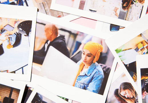 Mockup of real photo from a collection of empty polaroid pictures layered together