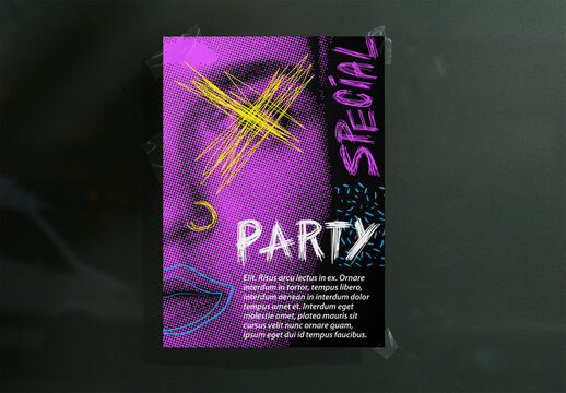 Mockup from real photo of Blank A3 guerrilla poster on Green Background