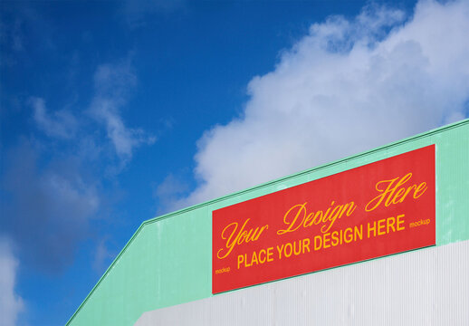 Mockup of Real photo from storefront Blank Sign Against the Sky