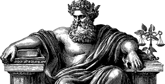 Allegorical figure of mastery in calm posture with vintage elegance