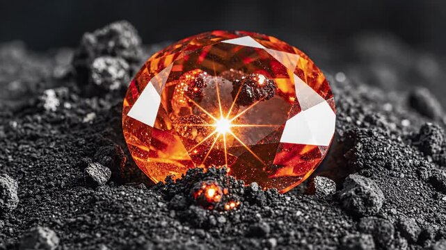 Captivating Orange Zircon Gemstone Sparkles with Inner Fire on a Bed of Volcanic Ash