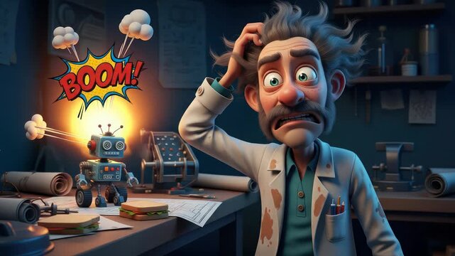 Mad Scientist's Robot Explodes, Causing Chaos in Lab