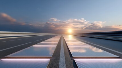 Obraz premium Futuristic Pathway with Sunlight and Reflection at Dusk