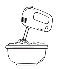 Mixer mixes the dough, doodle style, black outline