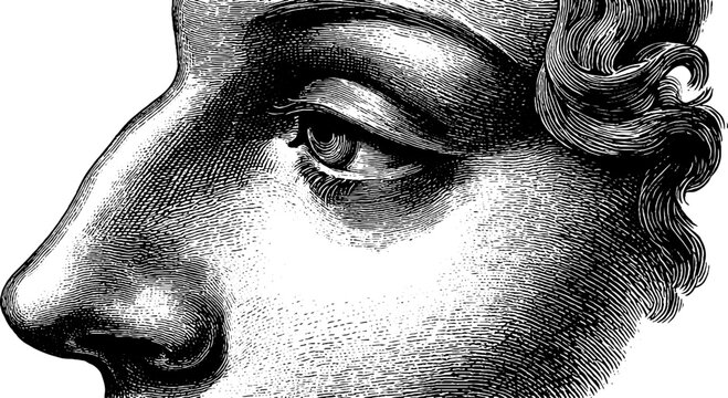 Vintage anatomical sketch of nose and lips - detailed botanical engraving for design