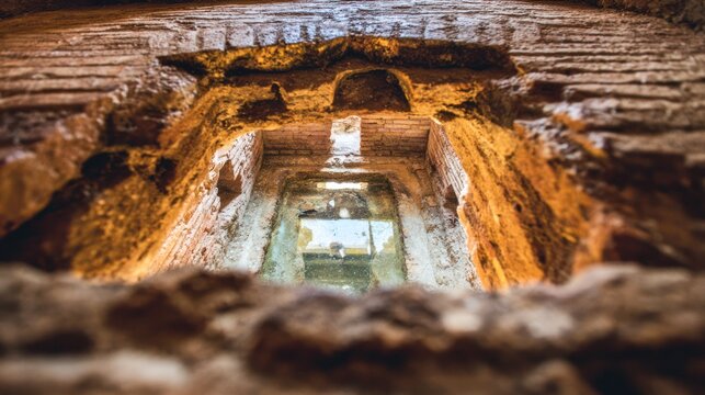Sunlight streams into an ancient Roman atrium, illuminating a square impluvium pool. real-estate listings, architecture portfolios, designed for interior renovation comparisons for interiors.