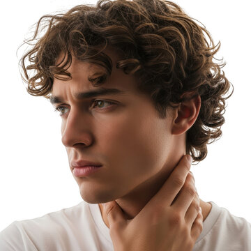 Portrait of a young man with curly hair, isolated on transparent background isolated on transparent background