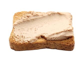 chicken pate white whole wheat bread slice isolated on white background, side view