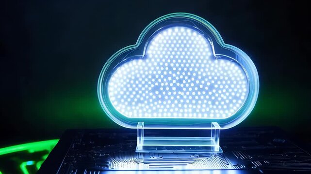 Glowing Cloud Symbol on Circuit Board with Futuristic Background