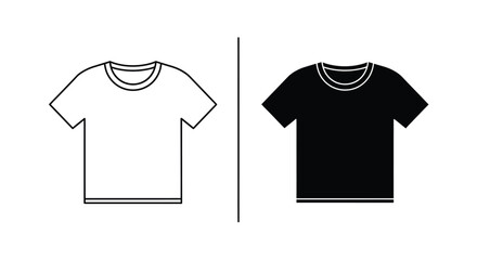 Naklejka premium Simple graphic comparison showcasing outline and solid silhouette icons of a classic crew neck t-shirt design