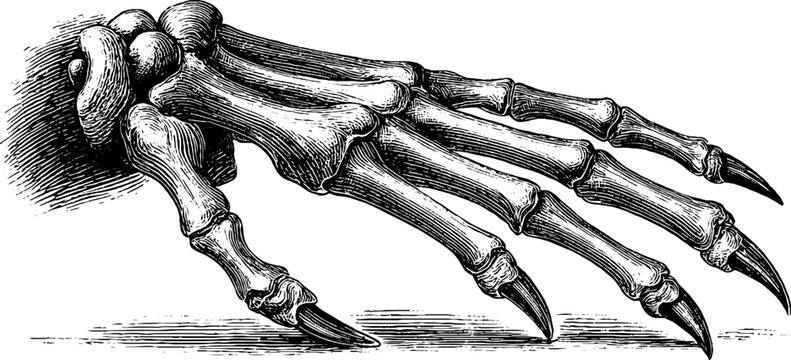 Ornithological study of bird claw and talon anatomy from 19th century botanical engraving