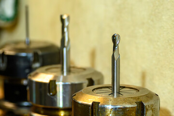 Close Up of Solid Ball Nose End Mill Tool with Tool Holder for CNC Milling