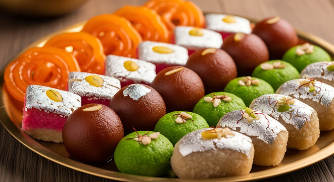 Assorted indian sweets platter