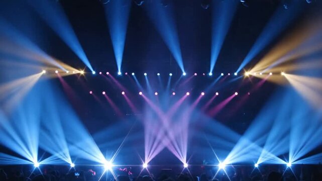 A high-energy concert with a massive crowd and an impressive stage light show, a perfect background for music festivals and live event promos