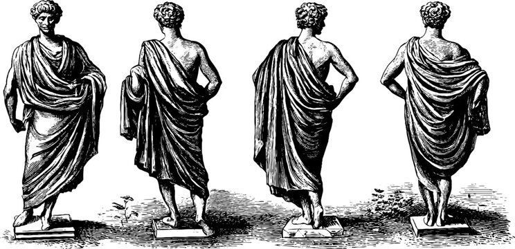 Classical marble statue in contrapposto pose vintage sketch for art design